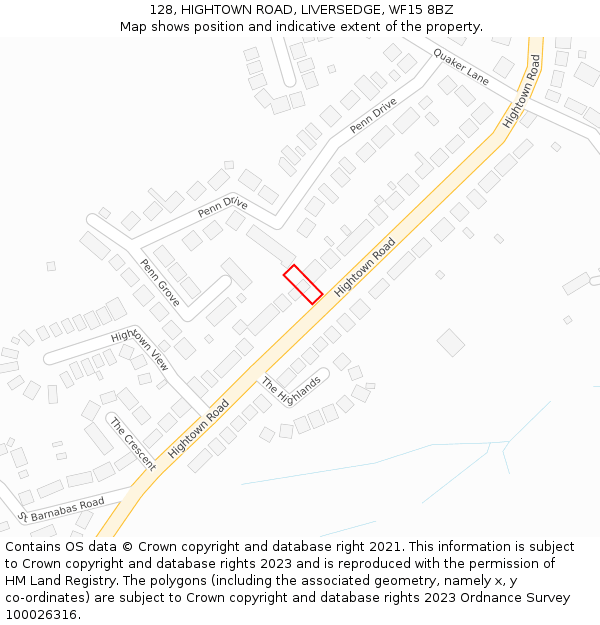 128, HIGHTOWN ROAD, LIVERSEDGE, WF15 8BZ: Location map and indicative extent of plot