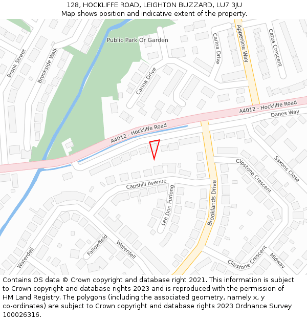 128, HOCKLIFFE ROAD, LEIGHTON BUZZARD, LU7 3JU: Location map and indicative extent of plot