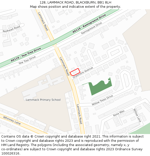 128, LAMMACK ROAD, BLACKBURN, BB1 8LH: Location map and indicative extent of plot