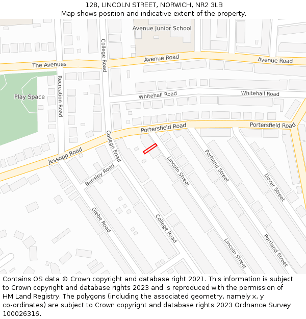 128, LINCOLN STREET, NORWICH, NR2 3LB: Location map and indicative extent of plot