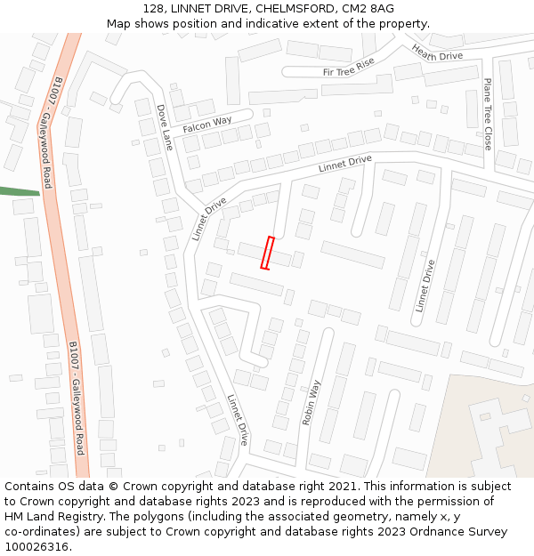 128, LINNET DRIVE, CHELMSFORD, CM2 8AG: Location map and indicative extent of plot