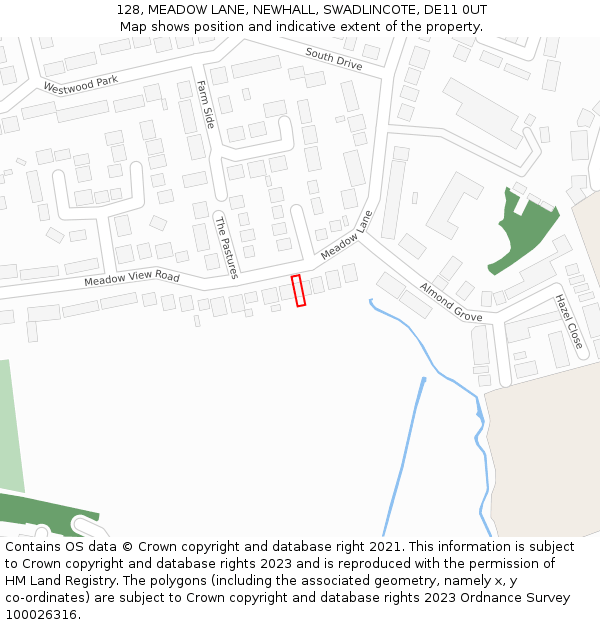 128, MEADOW LANE, NEWHALL, SWADLINCOTE, DE11 0UT: Location map and indicative extent of plot