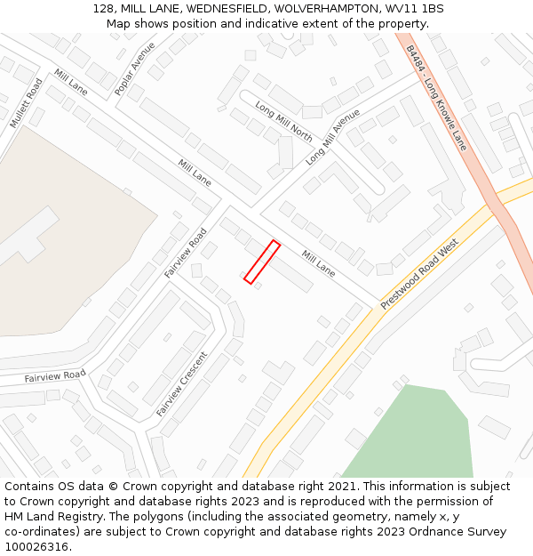 128, MILL LANE, WEDNESFIELD, WOLVERHAMPTON, WV11 1BS: Location map and indicative extent of plot