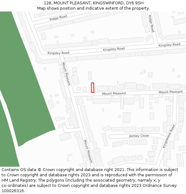 128, MOUNT PLEASANT, KINGSWINFORD, DY6 9SH: Location map and indicative extent of plot