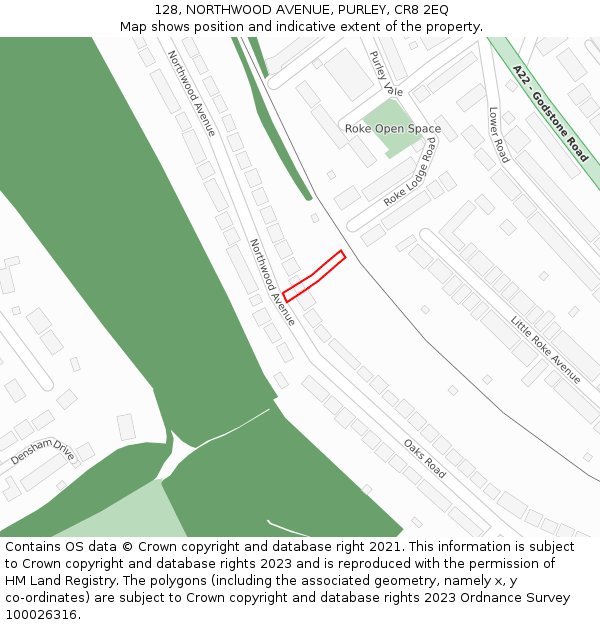128, NORTHWOOD AVENUE, PURLEY, CR8 2EQ: Location map and indicative extent of plot