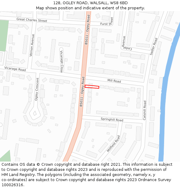 128, OGLEY ROAD, WALSALL, WS8 6BD: Location map and indicative extent of plot