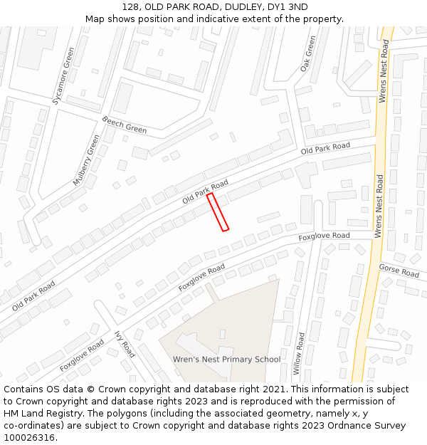 128, OLD PARK ROAD, DUDLEY, DY1 3ND: Location map and indicative extent of plot