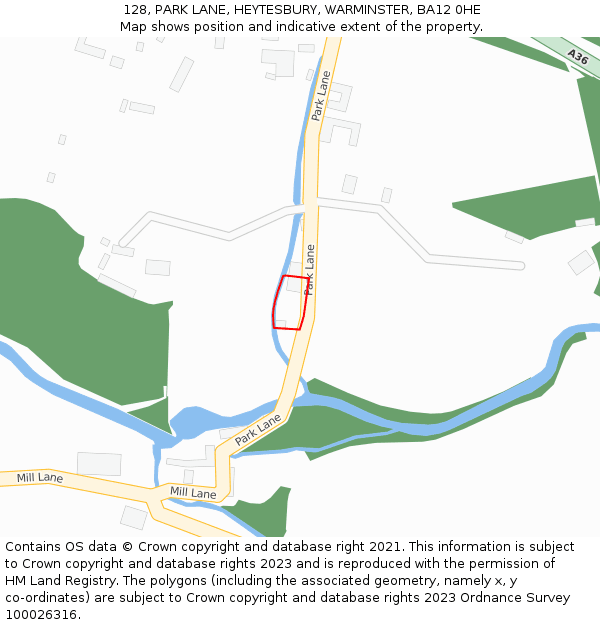 128, PARK LANE, HEYTESBURY, WARMINSTER, BA12 0HE: Location map and indicative extent of plot