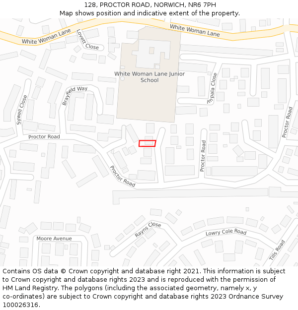 128, PROCTOR ROAD, NORWICH, NR6 7PH: Location map and indicative extent of plot
