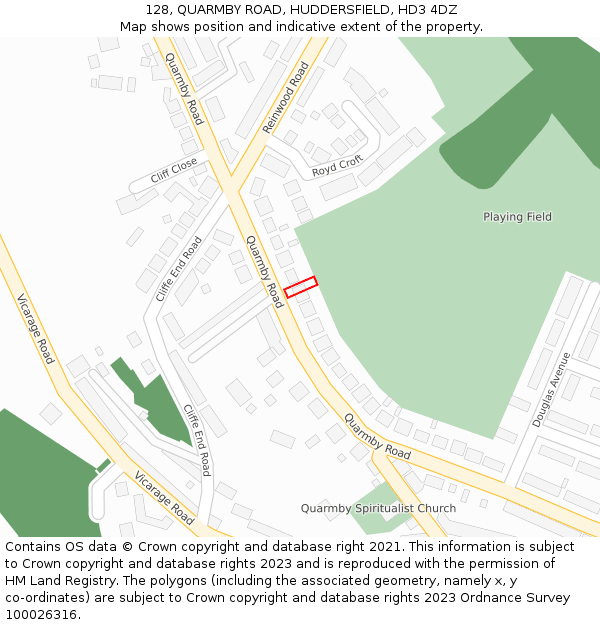 128, QUARMBY ROAD, HUDDERSFIELD, HD3 4DZ: Location map and indicative extent of plot