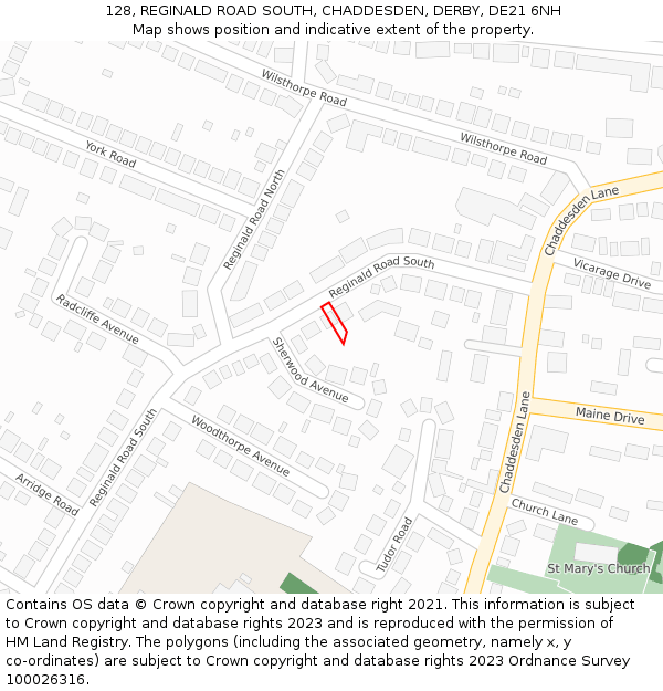 128, REGINALD ROAD SOUTH, CHADDESDEN, DERBY, DE21 6NH: Location map and indicative extent of plot