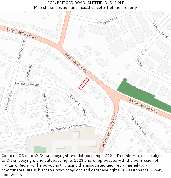 128, RETFORD ROAD, SHEFFIELD, S13 9LF: Location map and indicative extent of plot