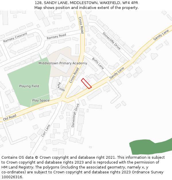 128, SANDY LANE, MIDDLESTOWN, WAKEFIELD, WF4 4PR: Location map and indicative extent of plot