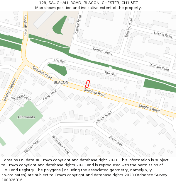 128, SAUGHALL ROAD, BLACON, CHESTER, CH1 5EZ: Location map and indicative extent of plot
