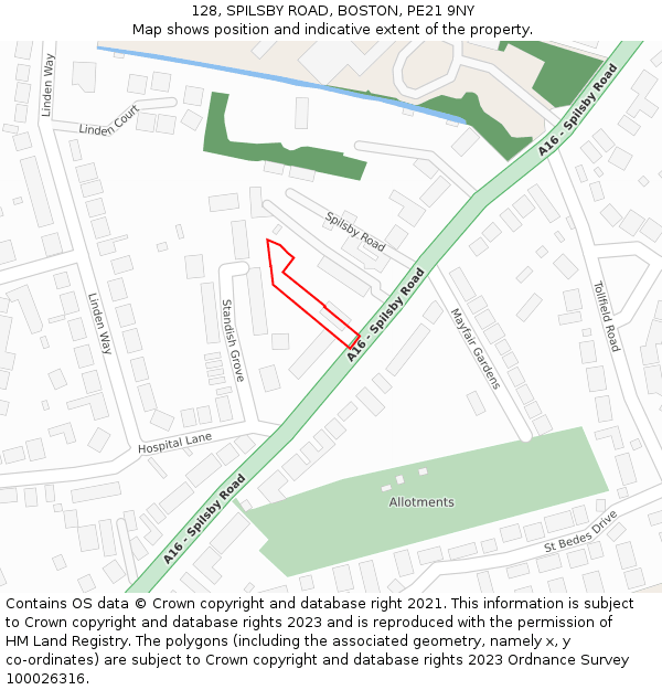 128, SPILSBY ROAD, BOSTON, PE21 9NY: Location map and indicative extent of plot