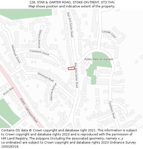 128, STAR & GARTER ROAD, STOKE-ON-TRENT, ST3 7HN: Location map and indicative extent of plot