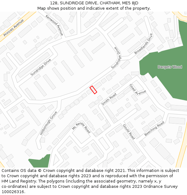 128, SUNDRIDGE DRIVE, CHATHAM, ME5 8JD: Location map and indicative extent of plot