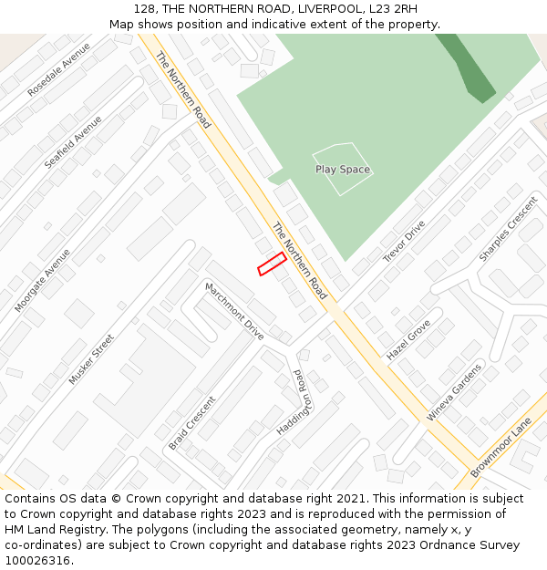 128, THE NORTHERN ROAD, LIVERPOOL, L23 2RH: Location map and indicative extent of plot