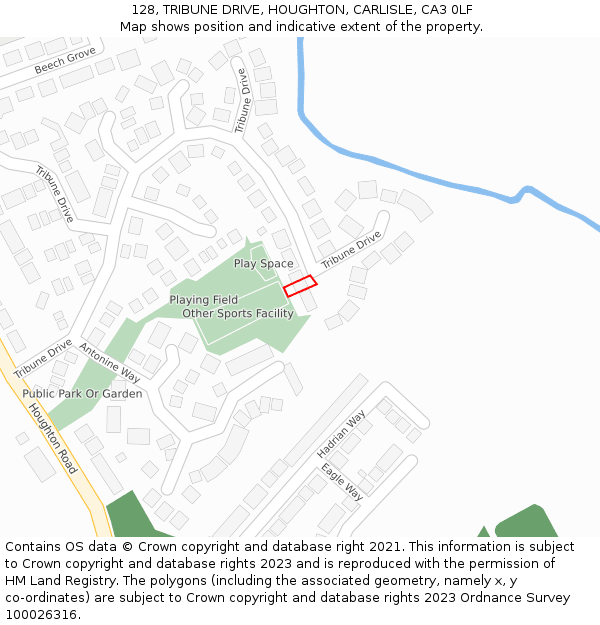 128, TRIBUNE DRIVE, HOUGHTON, CARLISLE, CA3 0LF: Location map and indicative extent of plot