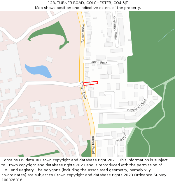 128, TURNER ROAD, COLCHESTER, CO4 5JT: Location map and indicative extent of plot