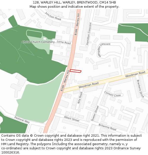 128, WARLEY HILL, WARLEY, BRENTWOOD, CM14 5HB: Location map and indicative extent of plot