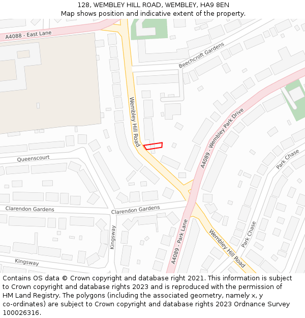 128, WEMBLEY HILL ROAD, WEMBLEY, HA9 8EN: Location map and indicative extent of plot