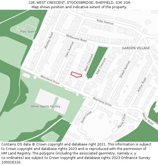 128, WEST CRESCENT, STOCKSBRIDGE, SHEFFIELD, S36 1GA: Location map and indicative extent of plot