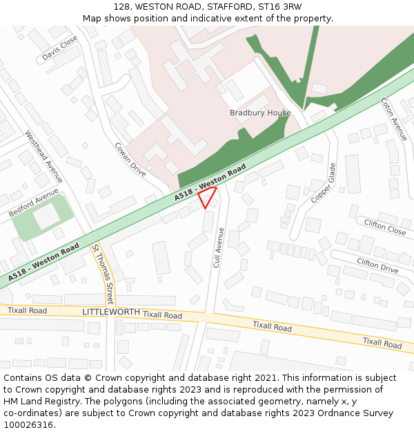 128, WESTON ROAD, STAFFORD, ST16 3RW: Location map and indicative extent of plot