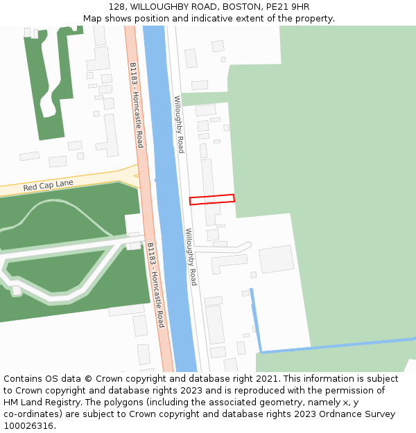 128, WILLOUGHBY ROAD, BOSTON, PE21 9HR: Location map and indicative extent of plot
