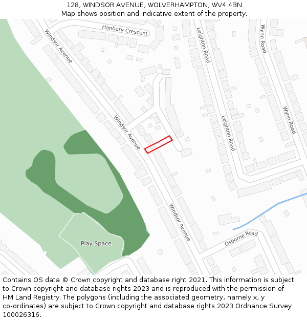 128, WINDSOR AVENUE, WOLVERHAMPTON, WV4 4BN: Location map and indicative extent of plot