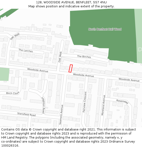 128, WOODSIDE AVENUE, BENFLEET, SS7 4NU: Location map and indicative extent of plot