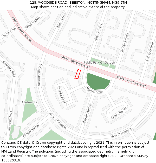 128, WOODSIDE ROAD, BEESTON, NOTTINGHAM, NG9 2TN: Location map and indicative extent of plot