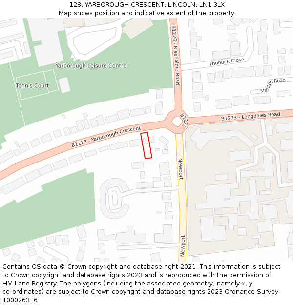 128, YARBOROUGH CRESCENT, LINCOLN, LN1 3LX: Location map and indicative extent of plot