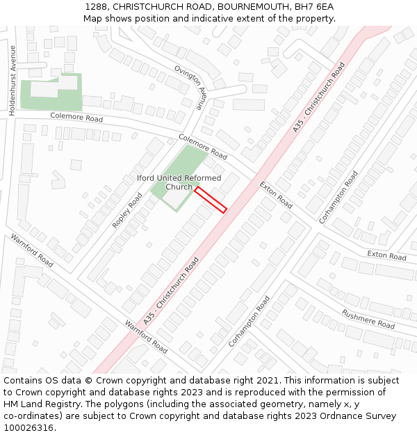 1288, CHRISTCHURCH ROAD, BOURNEMOUTH, BH7 6EA: Location map and indicative extent of plot