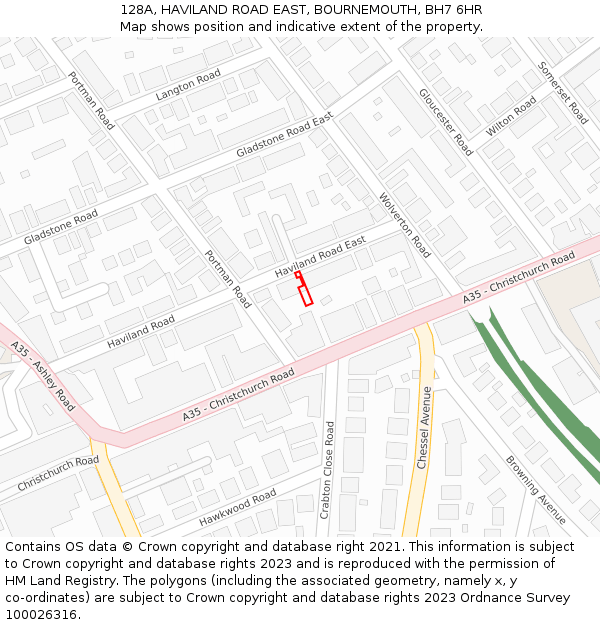 128A, HAVILAND ROAD EAST, BOURNEMOUTH, BH7 6HR: Location map and indicative extent of plot