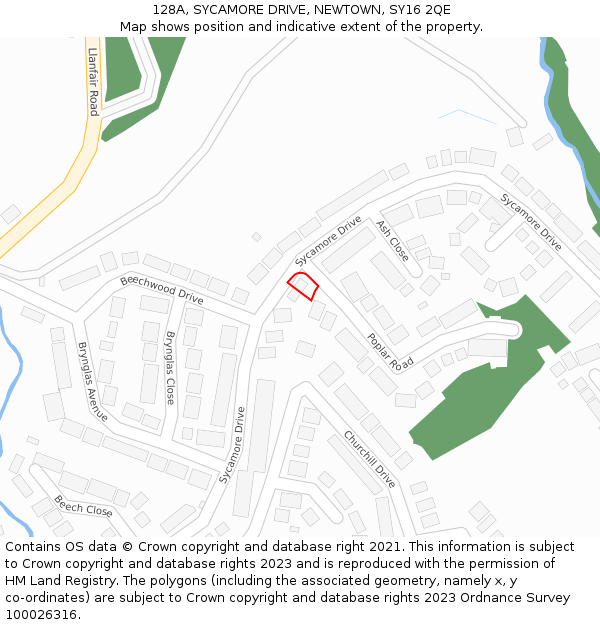128A, SYCAMORE DRIVE, NEWTOWN, SY16 2QE: Location map and indicative extent of plot
