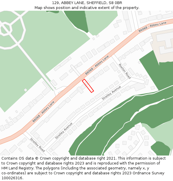 129, ABBEY LANE, SHEFFIELD, S8 0BR: Location map and indicative extent of plot