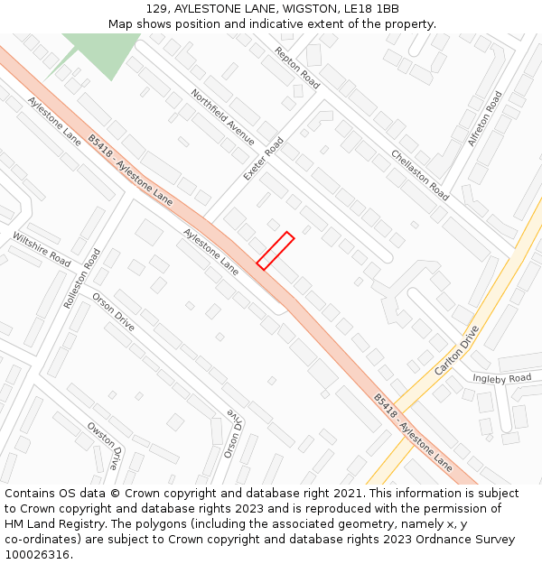 129, AYLESTONE LANE, WIGSTON, LE18 1BB: Location map and indicative extent of plot