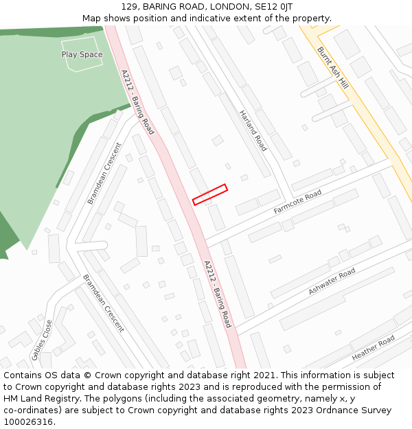 129, BARING ROAD, LONDON, SE12 0JT: Location map and indicative extent of plot