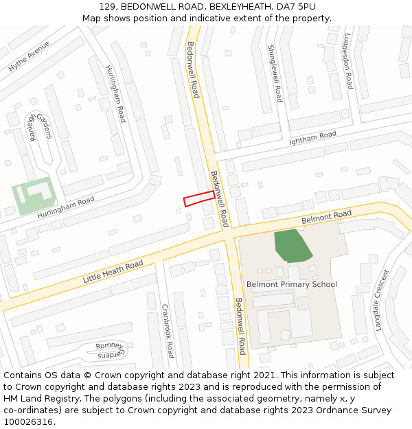 129, BEDONWELL ROAD, BEXLEYHEATH, DA7 5PU: Location map and indicative extent of plot