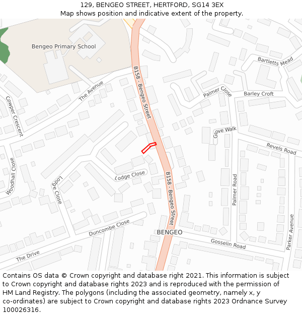 129, BENGEO STREET, HERTFORD, SG14 3EX: Location map and indicative extent of plot