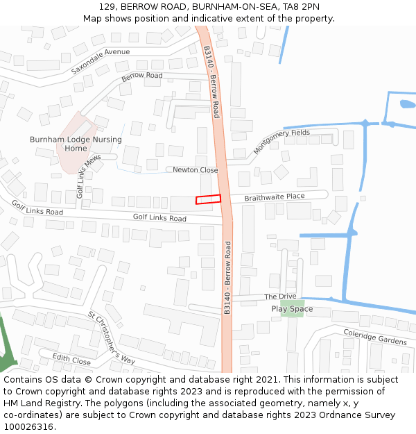 129, BERROW ROAD, BURNHAM-ON-SEA, TA8 2PN: Location map and indicative extent of plot