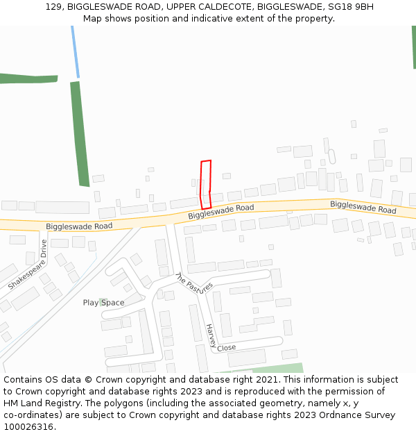 129, BIGGLESWADE ROAD, UPPER CALDECOTE, BIGGLESWADE, SG18 9BH: Location map and indicative extent of plot