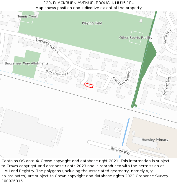 129, BLACKBURN AVENUE, BROUGH, HU15 1EU: Location map and indicative extent of plot