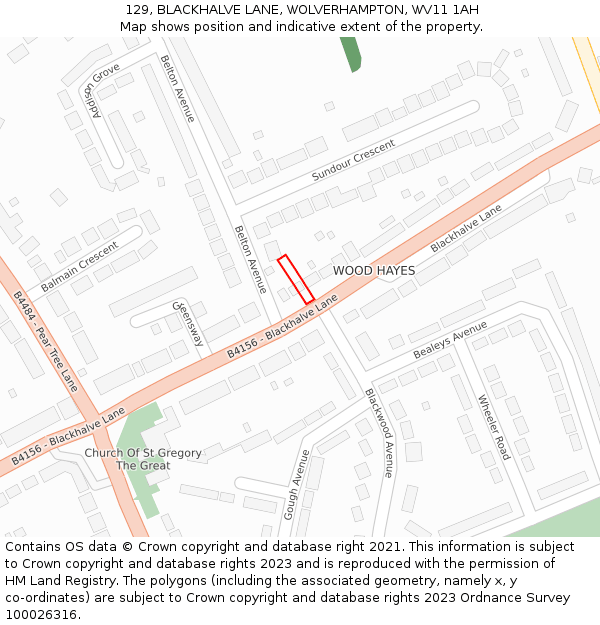 129, BLACKHALVE LANE, WOLVERHAMPTON, WV11 1AH: Location map and indicative extent of plot