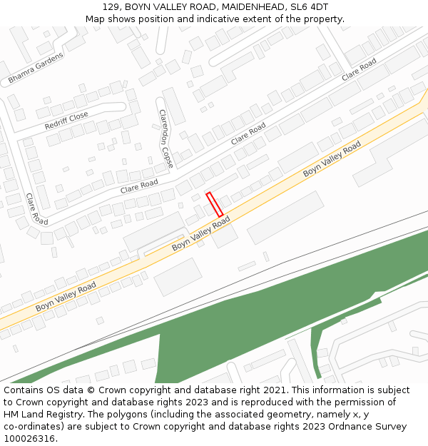 129, BOYN VALLEY ROAD, MAIDENHEAD, SL6 4DT: Location map and indicative extent of plot