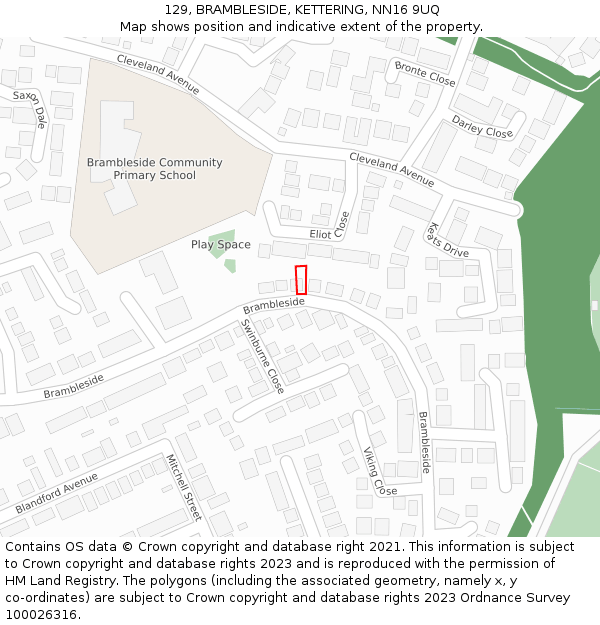 129, BRAMBLESIDE, KETTERING, NN16 9UQ: Location map and indicative extent of plot