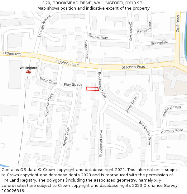 129, BROOKMEAD DRIVE, WALLINGFORD, OX10 9BH: Location map and indicative extent of plot