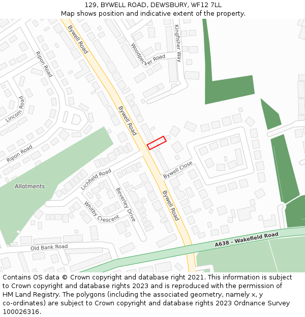 129, BYWELL ROAD, DEWSBURY, WF12 7LL: Location map and indicative extent of plot