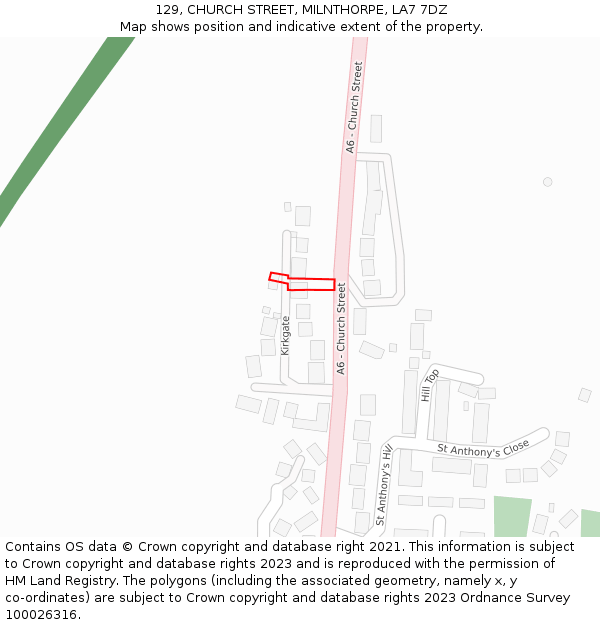 129, CHURCH STREET, MILNTHORPE, LA7 7DZ: Location map and indicative extent of plot